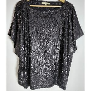 sejour Sequin Top Black Solid Short Sleeve Women Size 1X Plus